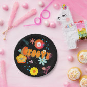 Groovy Blume Power Farbenfroh Schwarz Pappteller (Party)