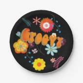 Groovy Blume Power Farbenfroh Schwarz Pappteller (Vorderseite)