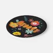 Groovy Blume Power Farbenfroh Schwarz Pappteller (Schrägansicht)