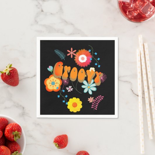 Groovy Blume Power Farbenfroh Schwarz Serviette (Beispiel)