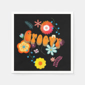 Groovy Blume Power Farbenfroh Schwarz Serviette (Vorderseite)