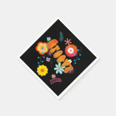 Groovy Blume Power Farbenfroh Schwarz Serviette (Ecke)