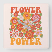 Groovy Blume Power Graphic Quadratische Wanduhr (Vorderseite)