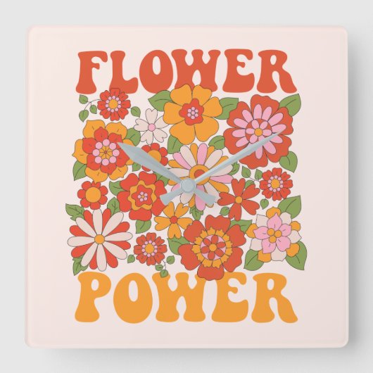 Groovy Blume Power Graphic Quadratische Wanduhr (Vorderseite)