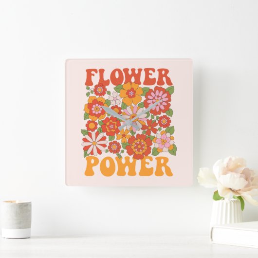 Groovy Blume Power Graphic Quadratische Wanduhr (Zuhause)