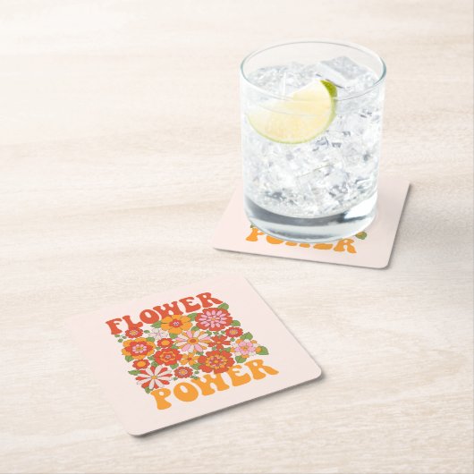 Groovy Blume Power Graphic Rechteckiger Pappuntersetzer (Vor Ort)