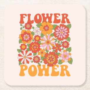 Groovy Blume Power Graphic Rechteckiger Pappuntersetzer