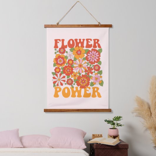 Groovy Blume Power Graphic Wandteppich Mit Holzrahmen (Schlafzimmer)