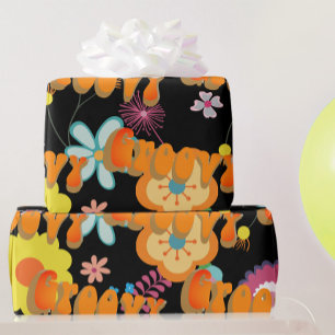 Groovy Blume Power Pink Black Geschenkpapier