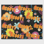Groovy Blume Power Pink Black Geschenkpapier (Flach)