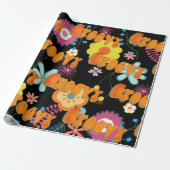 Groovy Blume Power Pink Black Geschenkpapier (Ungerollt)