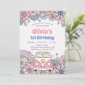 Groovy Blume Retro Birthday Einladung (Stehend Vorderseite)