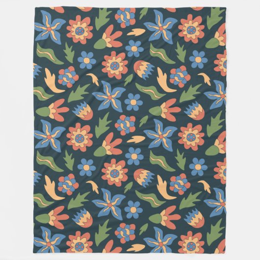Groovy Blume Retro Muster Fleecedecke (Vorderseite)