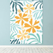 Groovy Blume und Blätter Orange, Aquamarin, Aqua Leinwanddruck (Insitu (Holzboden))
