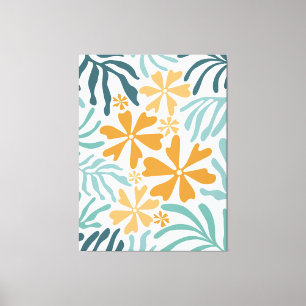 Groovy Blume und Blätter Orange, Aquamarin, Aqua Leinwanddruck