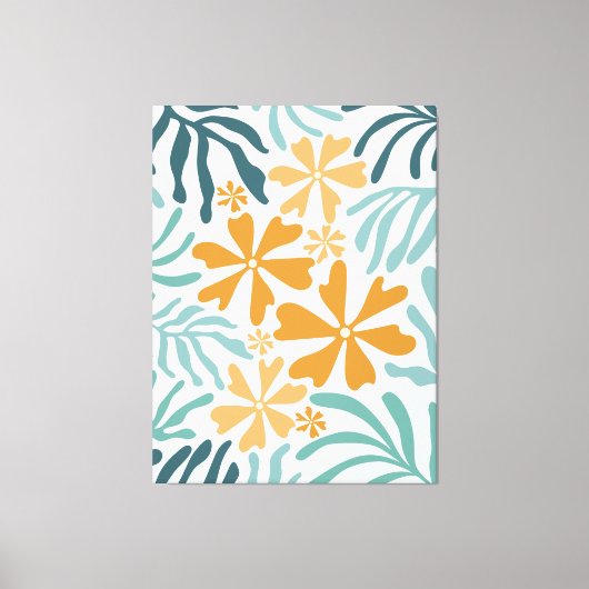 Groovy Blume und Blätter Orange, Aquamarin, Aqua Leinwanddruck (Vorderseite)