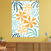 Groovy Blume und Blätter Orange, Aquamarin, Aqua Leinwanddruck (Insitu (Wohnzimmer))