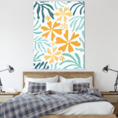 Groovy Blume und Blätter Orange, Aquamarin, Aqua Leinwanddruck (Insitu (Schlafzimmer))