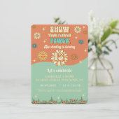 Groovy Blumen Einladung Retro für 13. Geburtstag (Stehend Vorderseite)