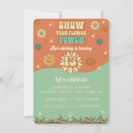 Groovy Blumen Einladung Retro für 13. Geburtstag
