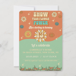 Groovy Blumen Einladung Retro für 13. Geburtstag