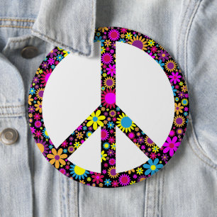 GROOVY BLUMEN FRIEDENSZEICHEN BUTTON