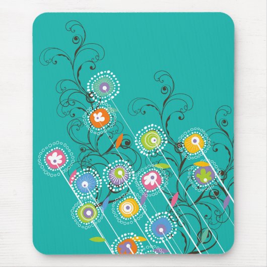 Groovy Blumen-Garten-bunte wunderliche Blumenkunst Mousepad (Vorne)