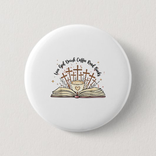 Groovy Blumen lieben Gott trinken Kaffee lesen Büc Button (Vorderseite)