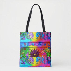 groovy Blumen-Power Siebzigerjahre Hippie Tasche