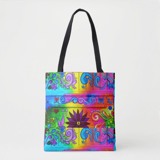groovy Blumen-Power Siebzigerjahre Hippie Tasche (Vorderseite)