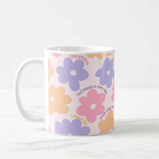 Groovy Blumenzettel, Retro positive Selbstversorgu Kaffeetasse (Links)
