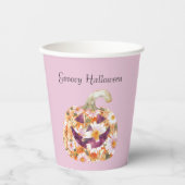Groovy Blumiger Kürbis Halloween Pappbecher (Vorderseite)
