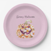 Groovy Blumiger Kürbis Halloween Pappteller (Vorderseite)