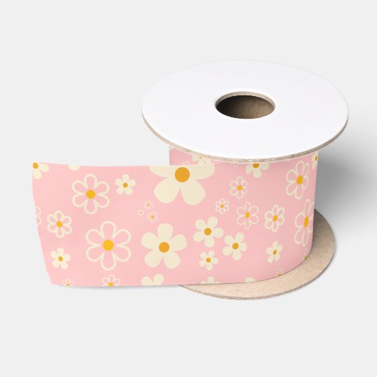 Groovy Blush Boho Daisy Blumen Garten Muster Schal Satinband (Spule)