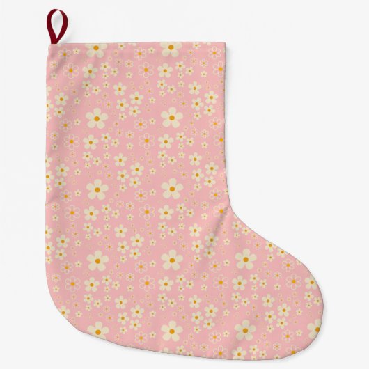 Groovy Blush Boho Daisy Blumen Garten Muster Wrap Großer Weihnachtsstrumpf (Vorderseite)