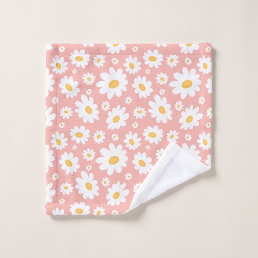 Groovy Blush Boho Daisy Bluorgarten Muster Badhandtuch Set (Waschlappen)
