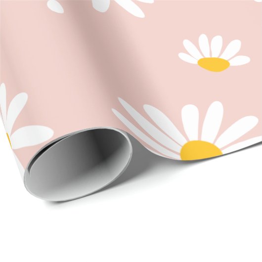 Groovy Blush Boho Daisy Bluorgarten Muster Geschenkpapier (Rolleneckpunkt)