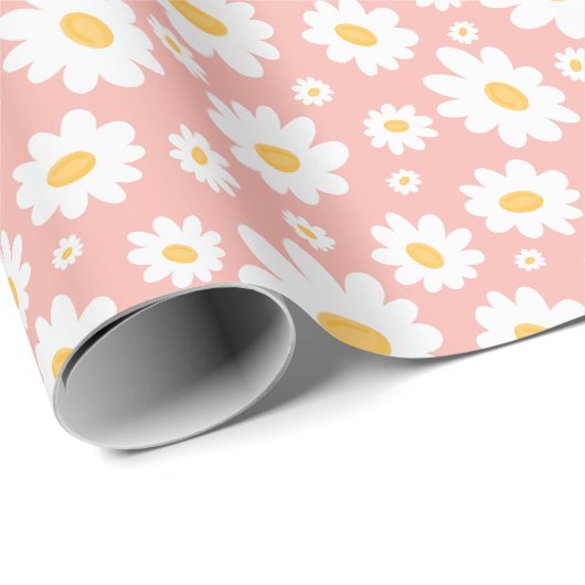 Groovy Blush Boho Daisy Bluorgarten Muster Geschenkpapier (Rolleneckpunkt)