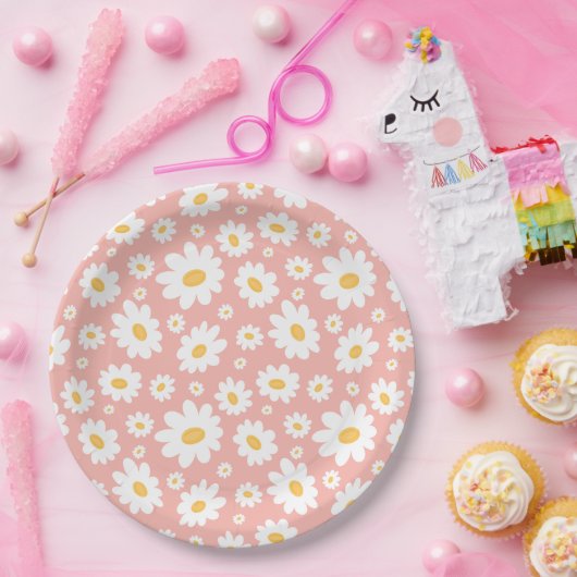 Groovy Blush Boho Daisy Bluorgarten Muster Pappteller (Party)