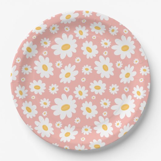 Groovy Blush Boho Daisy Bluorgarten Muster Pappteller (Vorderseite)