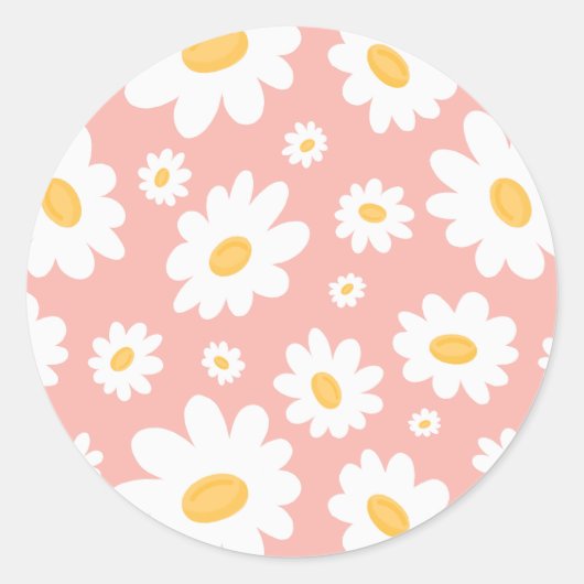 Groovy Blush Boho Daisy Bluorgarten Muster Runder Aufkleber (Vorderseite)