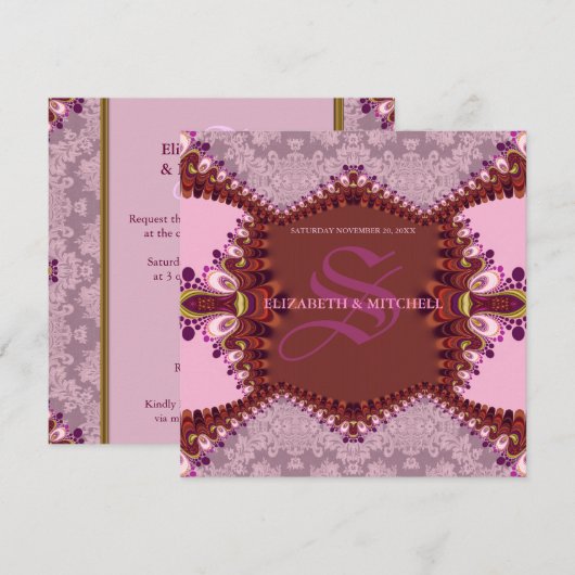 Groovy Bohemisch Damask Einladung (Vorne/Hinten)