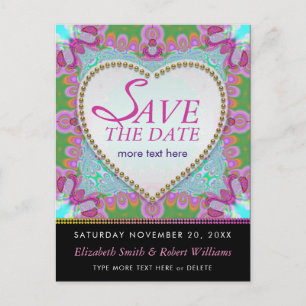 Groovy Bohemisch Hippy Save the Date Black Postcar Ankündigungspostkarte