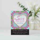 Groovy Bohemisch Hippy Save the Date Black Postcar Ankündigungspostkarte (Stehend Vorderseite)