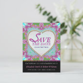 Groovy Bohemisch Hippy Save the Date Black Postcar Ankündigungspostkarte (Stehend Vorderseite)