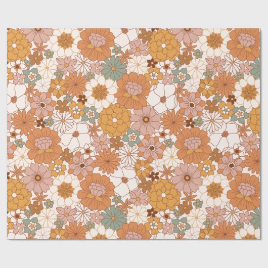 Groovy Boho 70er Blume Pattern Geschenkpapier (Flach)