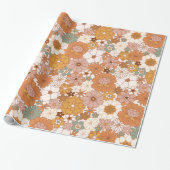 Groovy Boho 70er Blume Pattern Geschenkpapier (Ungerollt)
