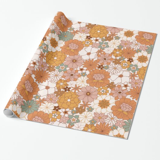 Groovy Boho 70er Blume Pattern Geschenkpapier (Ungerollt)