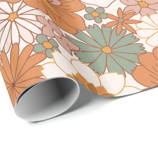 Groovy Boho 70er Blume Pattern Geschenkpapier (Rolleneckpunkt)