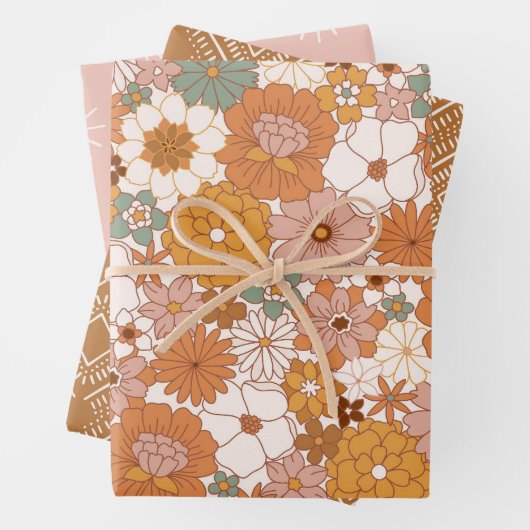 Groovy Boho 70er Blume Pattern Geschenkpapier Set (Beispiel)